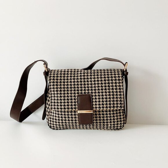 Glamor Theory Handbags - Chic Houndstooth Purse Cute Bag Chic Handbag, Brown